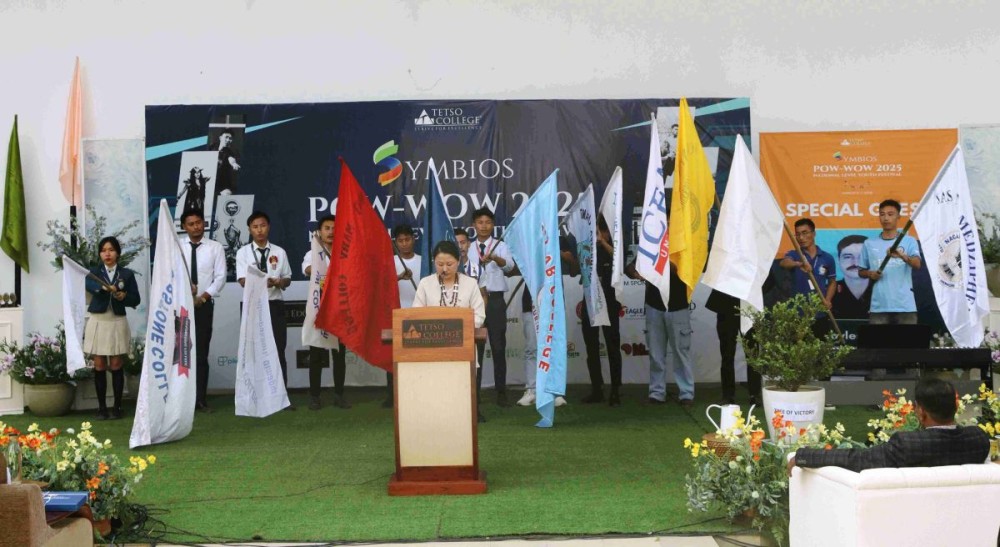 Participating colleges take oath during the inaugural programme of 6th Pow-woW 2025 National Level Youth Festival at the Amphitheatre, Tetso College on March 3.